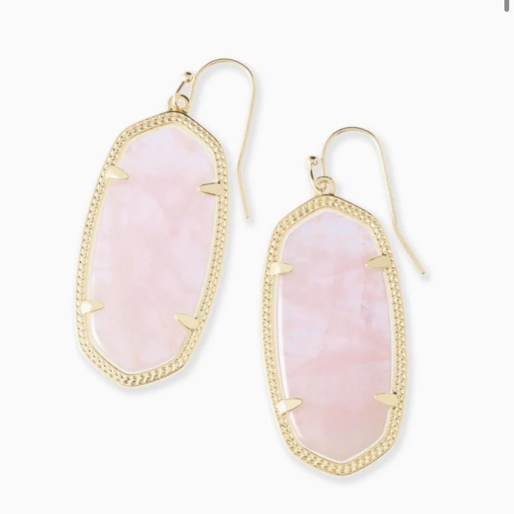Kendra Scott Ella gold drop earrings in rose quartz